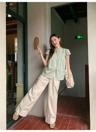 Stand collar pleated blouse