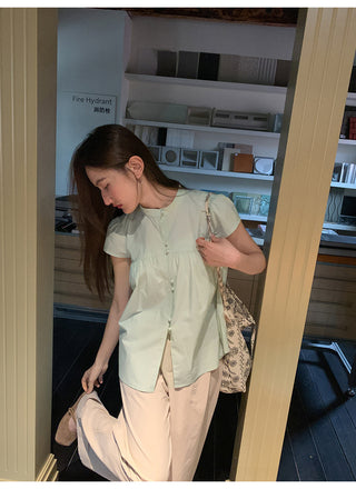 Stand collar pleated blouse