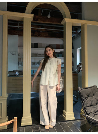 Stand collar pleated blouse