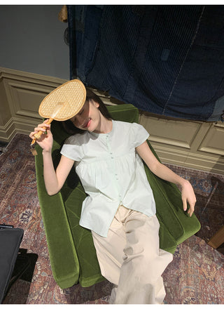 Stand collar pleated blouse