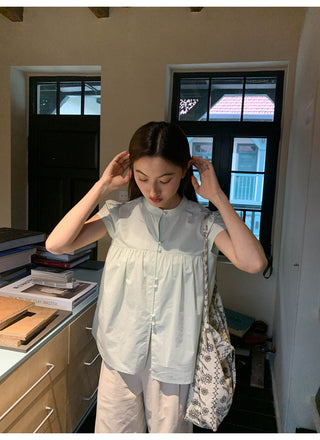 Stand collar pleated blouse