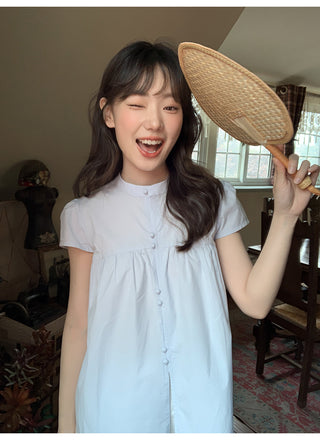 Stand collar pleated blouse