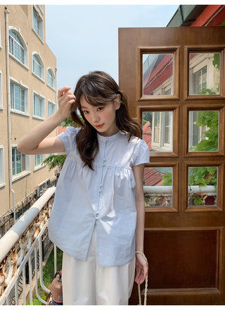 Stand collar pleated blouse