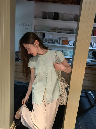 Stand collar pleated blouse