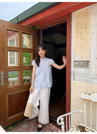 Stand collar pleated blouse