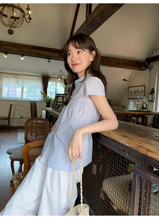 Stand collar pleated blouse
