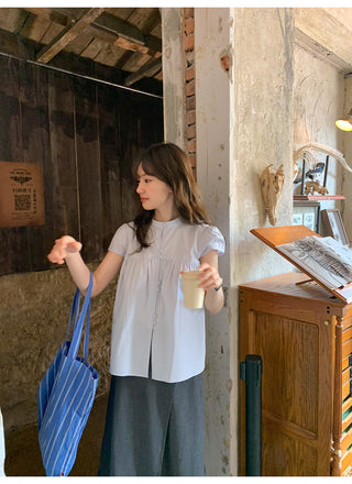 Stand collar pleated blouse