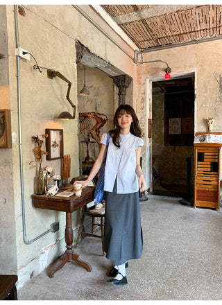 Stand collar pleated blouse