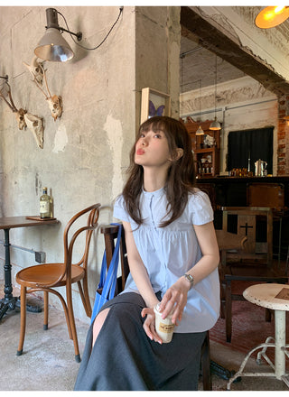 Stand collar pleated blouse