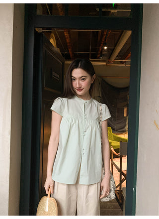 Stand collar pleated blouse
