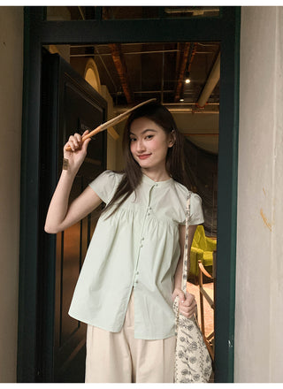 Stand collar pleated blouse