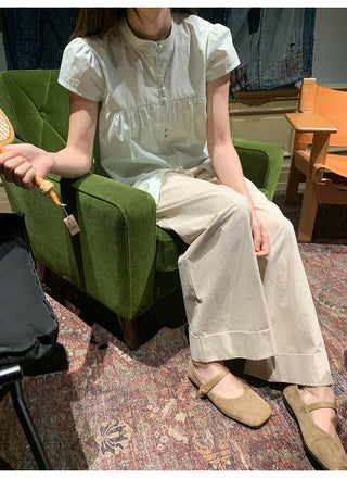 Stand collar pleated blouse