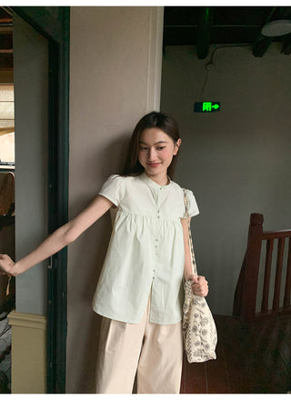 Stand collar pleated blouse