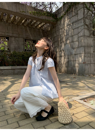 Stand collar pleated blouse