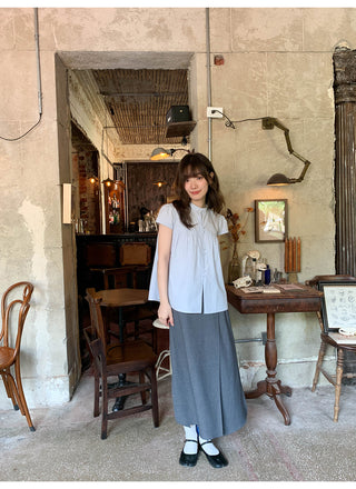 Stand collar pleated blouse