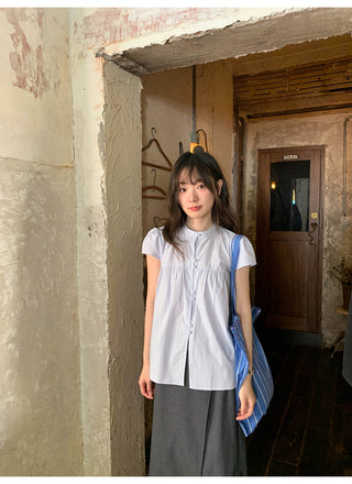 Stand collar pleated blouse