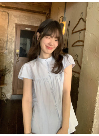 Stand collar pleated blouse