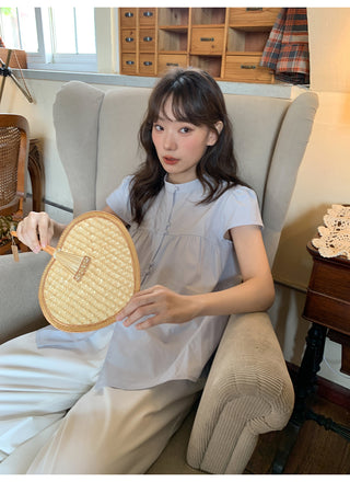 Stand collar pleated blouse