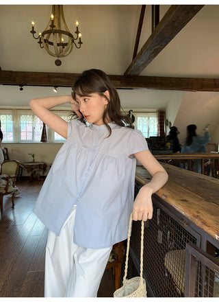 Stand collar pleated blouse
