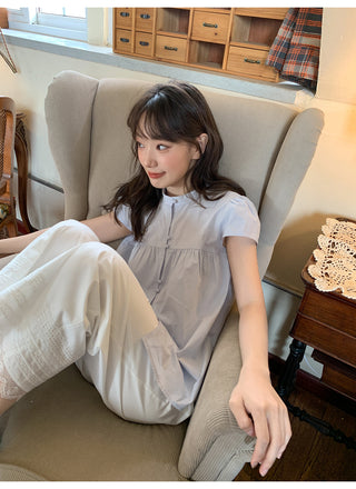 Stand collar pleated blouse