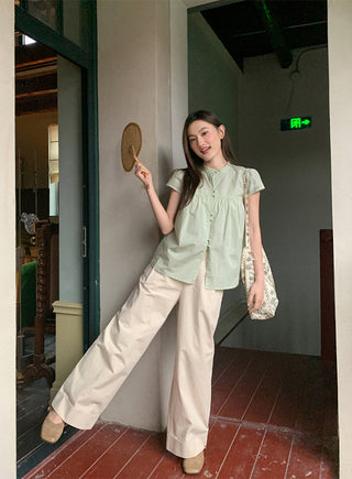 Stand collar pleated blouse