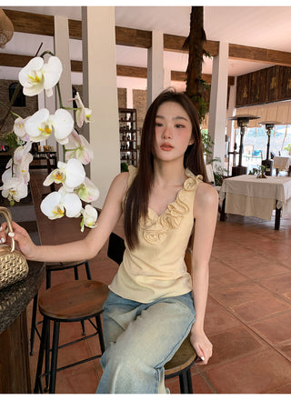 Floral V-neck knit vest