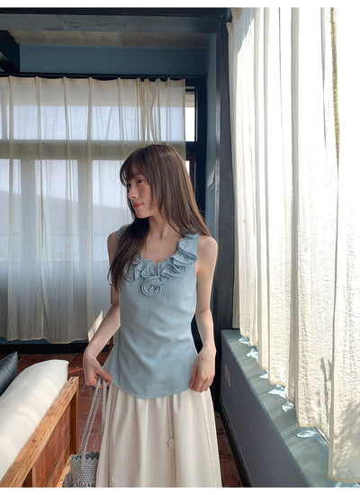 Floral V-neck knit vest