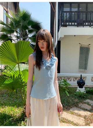 Floral V-neck knit vest