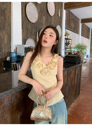 Floral V-neck knit vest