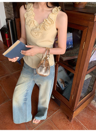 Floral V-neck knit vest