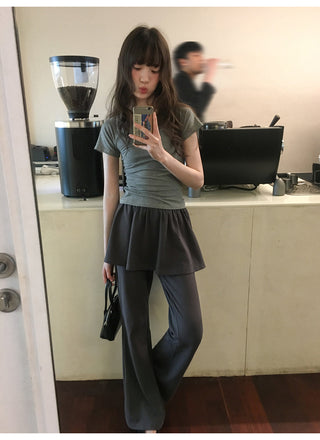 Patchwork bootcut pants