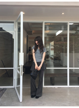 Patchwork bootcut pants