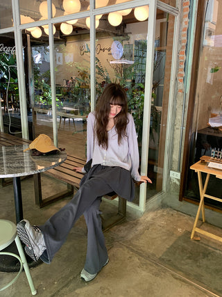Patchwork bootcut pants