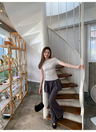 Patchwork bootcut pants