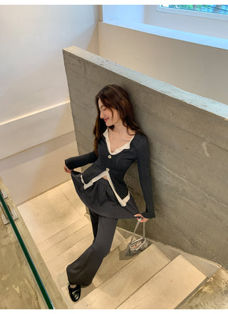Patchwork bootcut pants