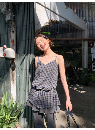 Plaid lace camisole