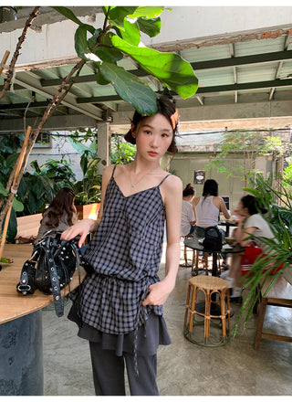 Plaid lace camisole