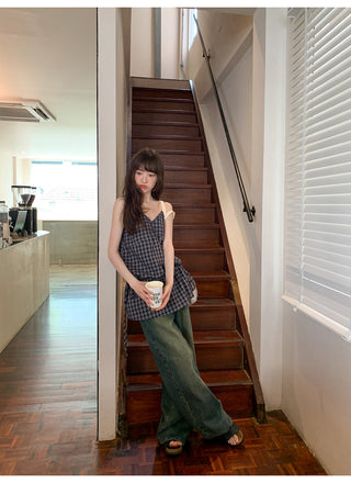Plaid lace camisole