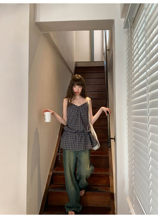 Plaid lace camisole