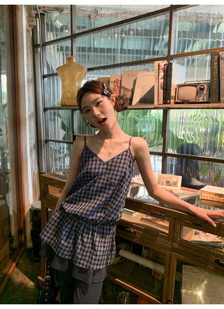 Plaid lace camisole
