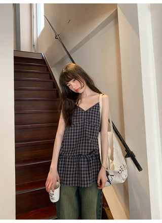 Plaid lace camisole