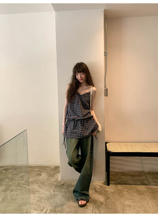 Plaid lace camisole