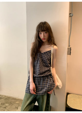 Plaid lace camisole