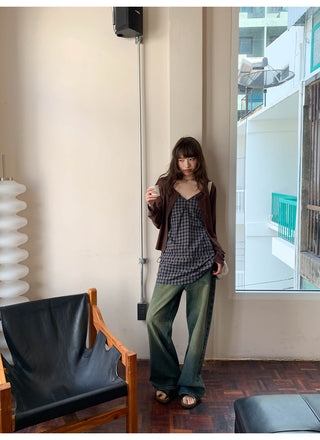 Plaid lace camisole