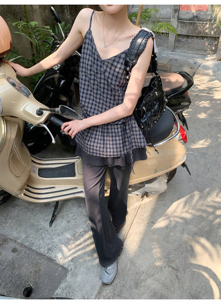 Plaid lace camisole