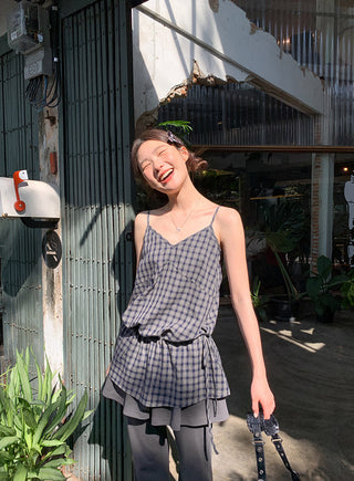 Plaid lace camisole