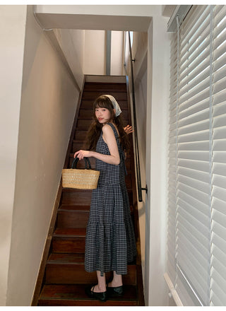 V-back plaid dress