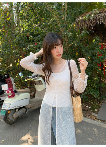 Lace embroidery cardigan