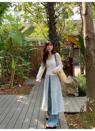 Lace embroidery cardigan