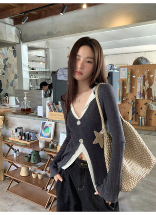 V-neck knit sweater